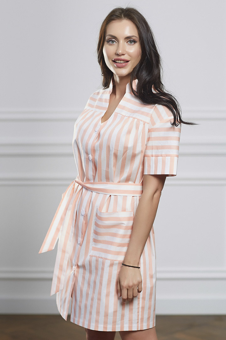 Фото товара 16605, платье рубашка в розовую полоску